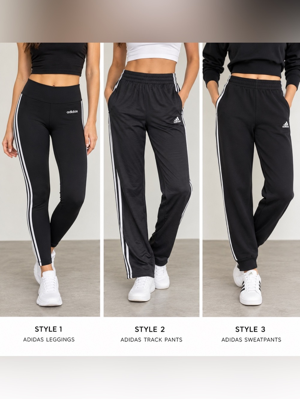Adidas Black Athletic Pants Leggings Joggers 3-Piece Lot – Girls (various sizes)